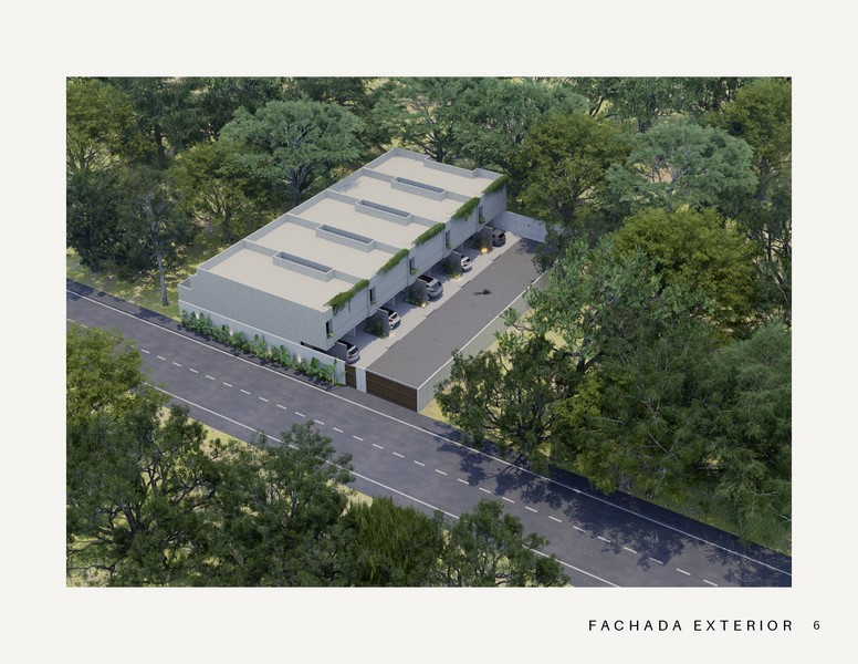 Conjunto de casas modernas en naturaleza.